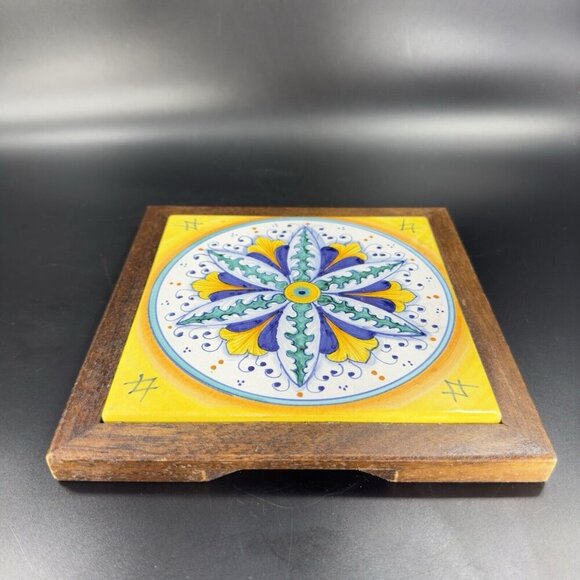 Pascal Ravello Pottery Italy Square Hand Painted Tile Wall Hanging Ceramic VTG - Picture 12 of 15